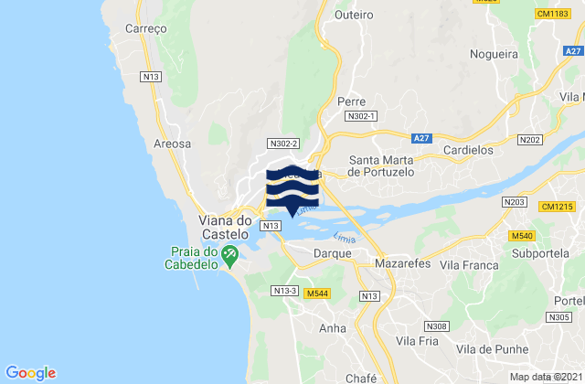 Darque, Portugalの潮見表地図
