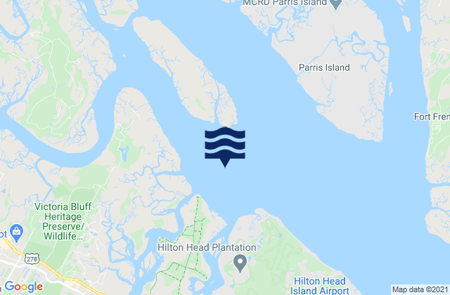 Daws Island south of Chechessee River, United Statesの潮見表地図