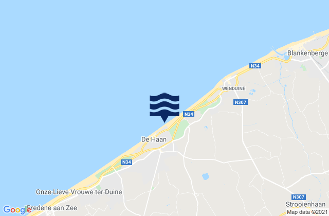 De Haan, Belgiumの潮見表地図
