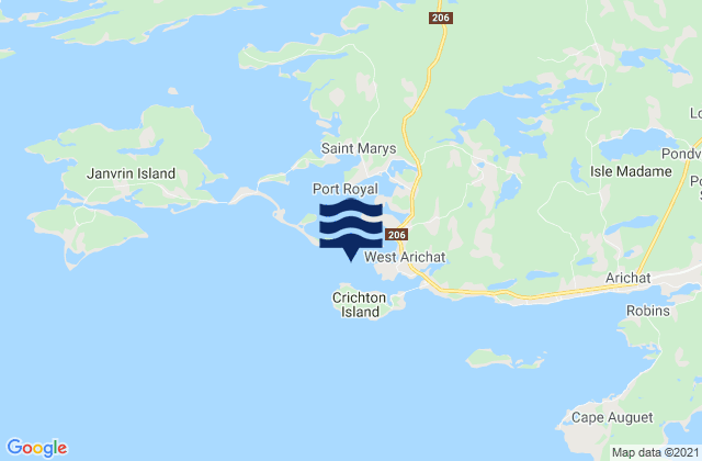 Delorier Island, Canadaの潮見表地図