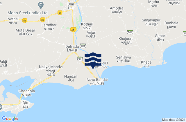 Delvāda, Indiaの潮見表地図