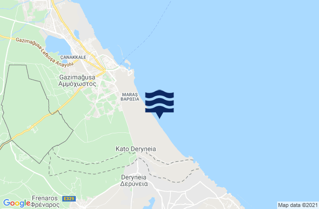 Derýneia, Cyprusの潮見表地図