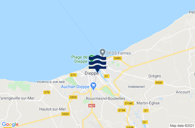 Dieppe, Franceの潮見表地図