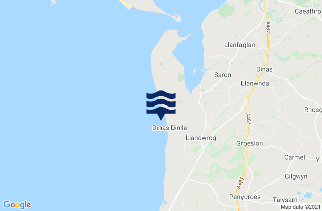 Dinas Dinlle Beach, United Kingdomの潮見表地図