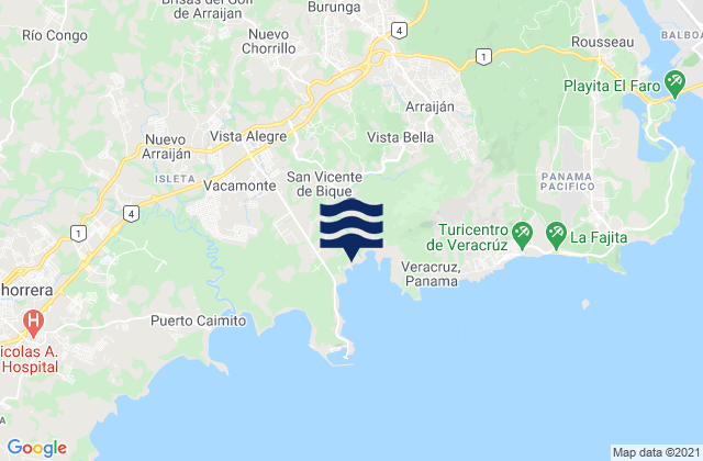 Distrito Arraiján, Panamaの潮見表地図