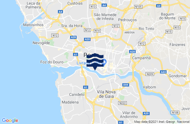 Distrito do Porto, Portugalの潮見表地図