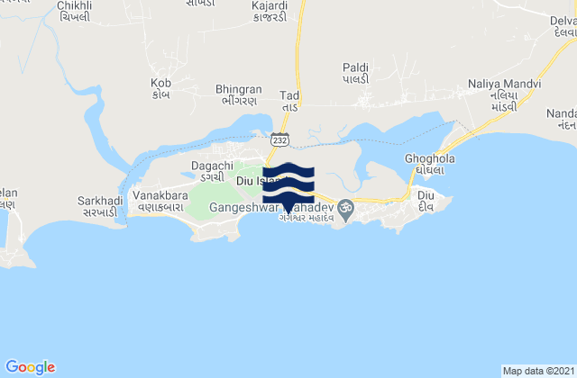 Diu, Indiaの潮見表地図