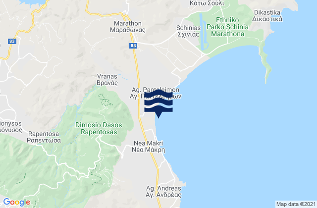 Diónysos, Greeceの潮見表地図