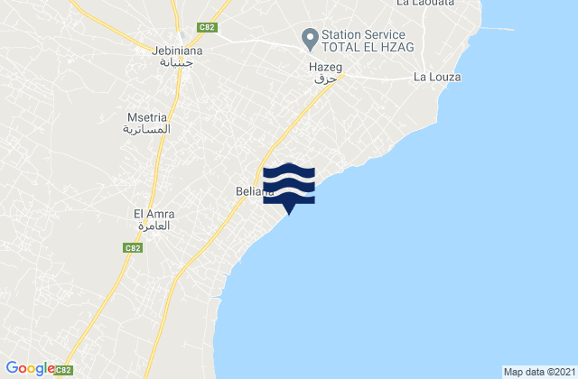 Djebeniana, Tunisiaの潮見表地図