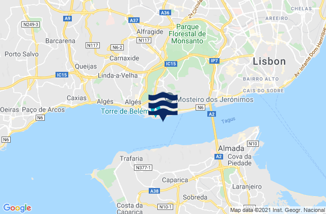 Doca do Bom Sucesso, Portugalの潮見表地図