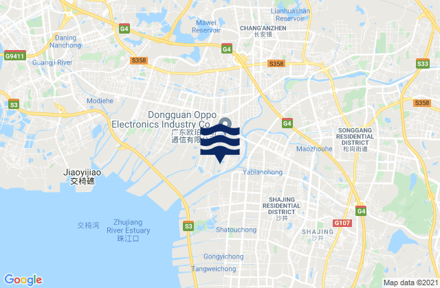 Dongguan Shi, Chinaの潮見表地図