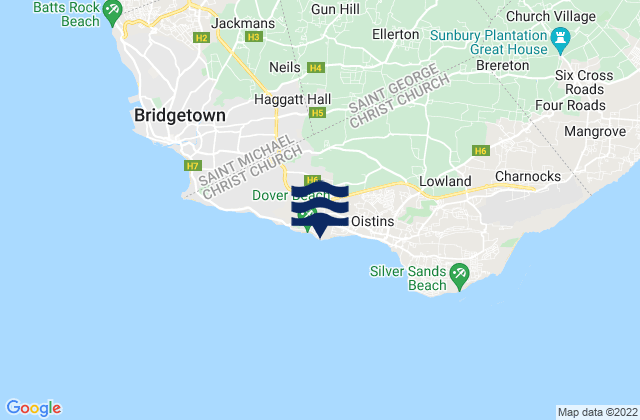 Dover Beach, Barbadosの潮見表地図
