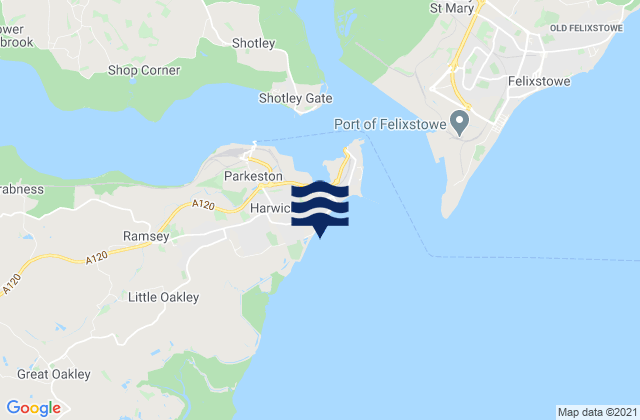 Dovercourt Bay Beach, United Kingdomの潮見表地図