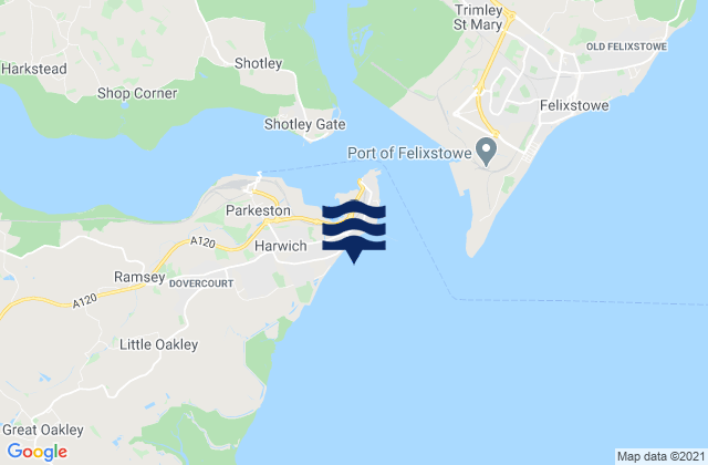 Dovercourt Bay, United Kingdomの潮見表地図