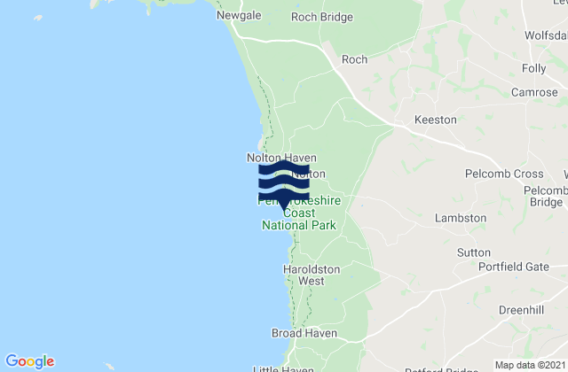 Druidston Haven Beach, United Kingdomの潮見表地図