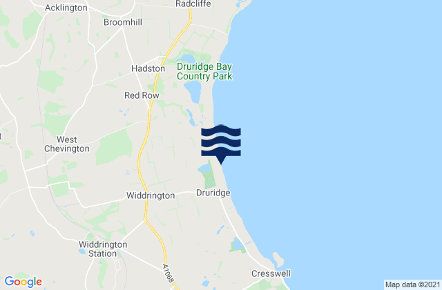 Druridge Bay Beach, United Kingdomの潮見表地図