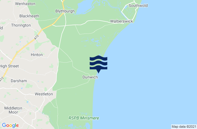 Dunwich Beach, United Kingdomの潮見表地図