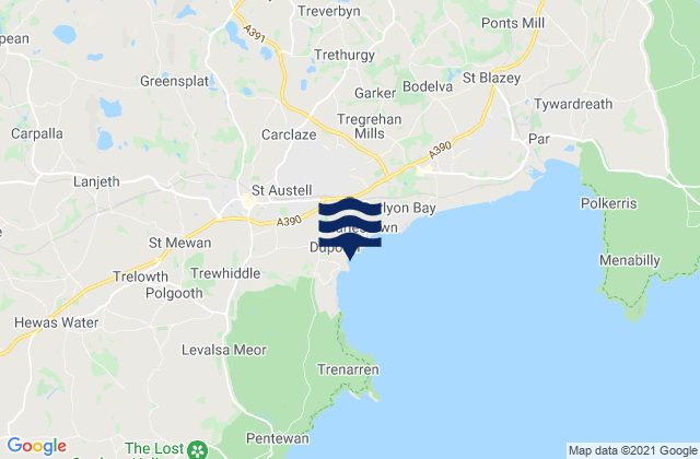 Duporth Beach, United Kingdomの潮見表地図