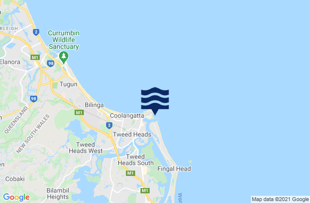 Duranbah Beach Tweed Heads, Australiaの潮見表地図