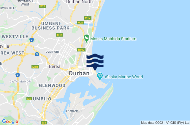 Durban, South Africaの潮見表地図