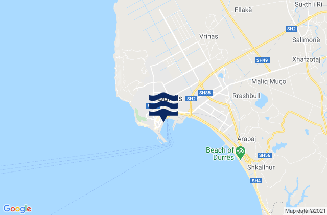 Durrës District, Albaniaの潮見表地図