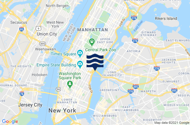 East 41st Street New York City, United Statesの潮見表地図