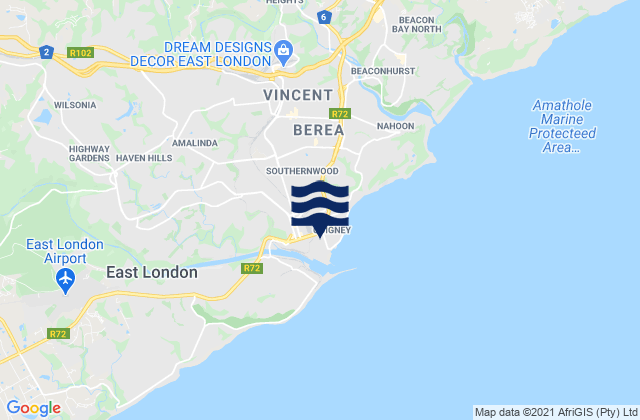 East London, South Africaの潮見表地図