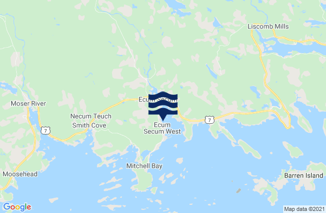 Ecum Secum Harbour, Canadaの潮見表地図
