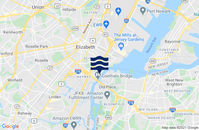 Elizabeth, United Statesの潮見表地図