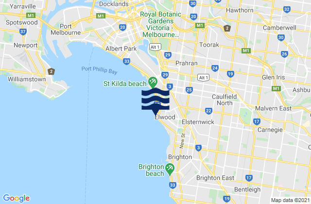 Elwood, Australiaの潮見表地図