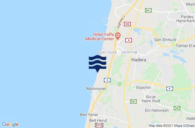 Elyakhin, Israelの潮見表地図