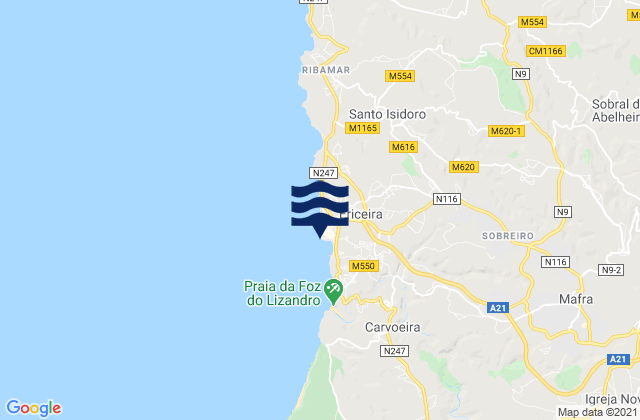 Ericeira, Portugalの潮見表地図