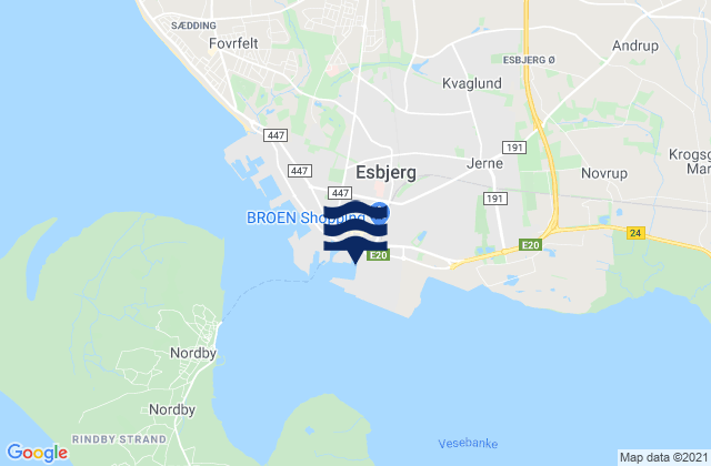 Esbjerg, Denmarkの潮見表地図