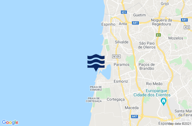 Esmoriz, Portugalの潮見表地図