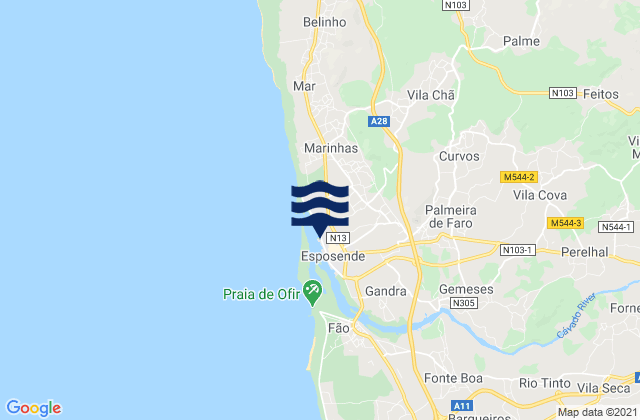 Esposende, Portugalの潮見表地図