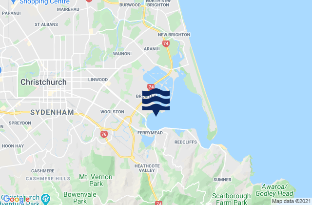 Estuary of the Heathcote and Avon Rivers/Ihutai, New Zealandの潮見表地図