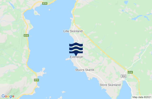 Evenskjer, Norwayの潮見表地図