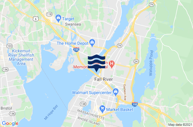 Fall River, United Statesの潮見表地図