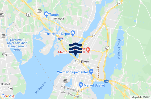 Fall River Massachusetts, United Statesの潮見表地図