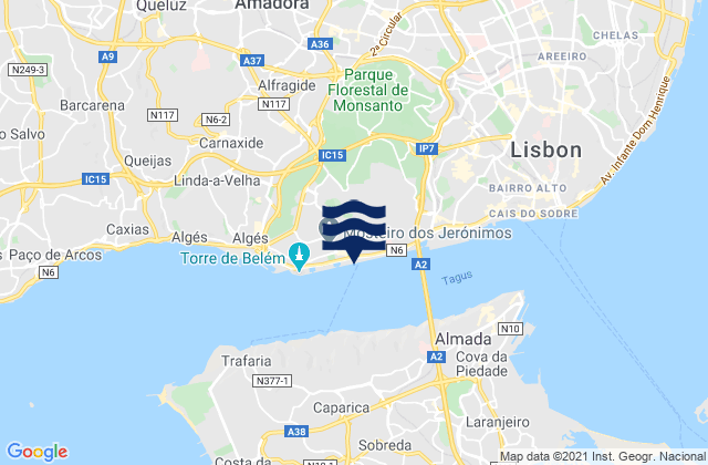 Famões, Portugalの潮見表地図
