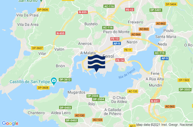 Ferrol, Spainの潮見表地図