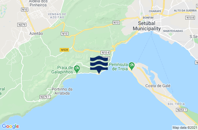 Figueirinha Beach, Portugalの潮見表地図