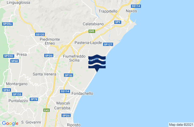 Fiumefreddo Sicilia, Italyの潮見表地図