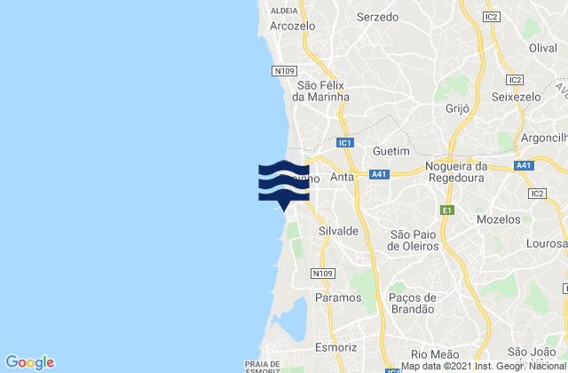 Fiães, Portugalの潮見表地図