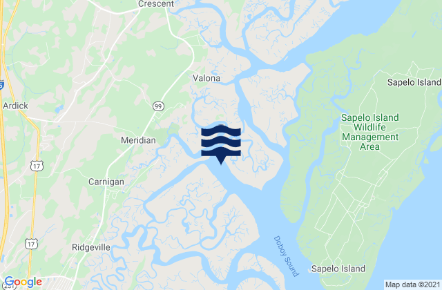 Folly River and Cardigan River between, United Statesの潮見表地図