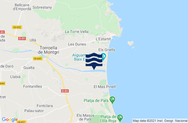Fontanilles, Spainの潮見表地図