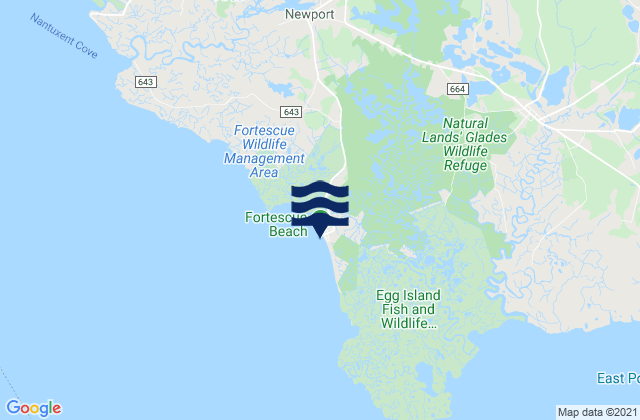 Fortescue Beach, United Statesの潮見表地図