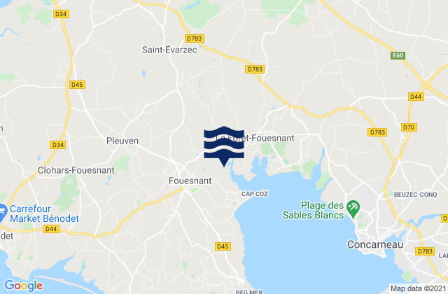 Fouesnant, Franceの潮見表地図