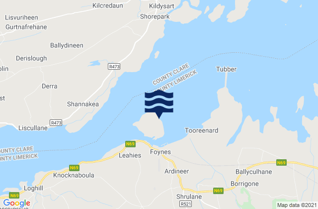 Foynes Island, Irelandの潮見表地図
