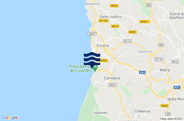 Foz do Lizandro, Portugalの潮見表地図
